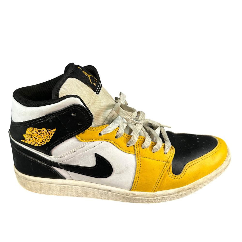 Jordan 1 Mid Yellow Ochre Black White Sneakers 554724-701 Men's 9.5